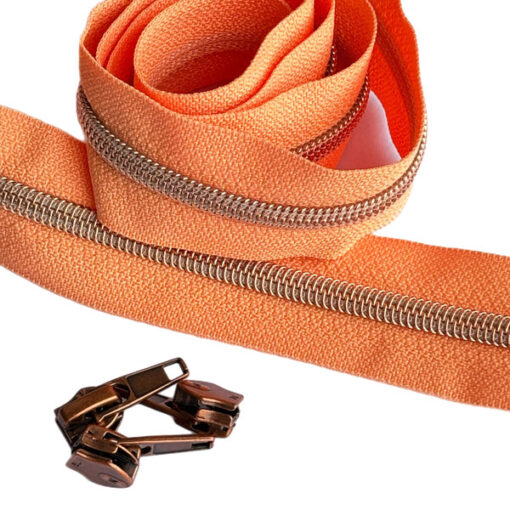 1 m Reissverschluss 6.5 mm mit 4 Schiebern in kupfer - apricot / kupfer