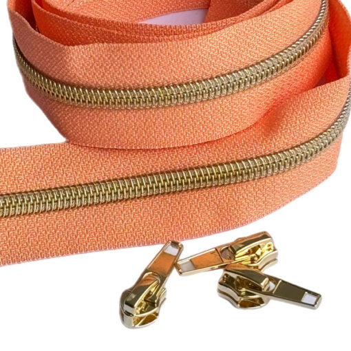 1 m Reissverschluss 6.5 mm mit 4 Schiebern in gold - apricot / gold