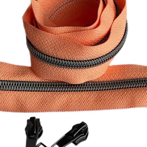1 m Reissverschluss 6.5 mm mit 4 Schiebern in gunmetall - apricot / gunmetall