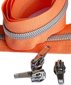 1 m Reissverschluss 6.5 mm mit 4 Schiebern in silber - apricot / silber