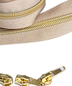 1 m Reissverschluss 6.5 mm mit 4 Schiebern in gold - beige / gold