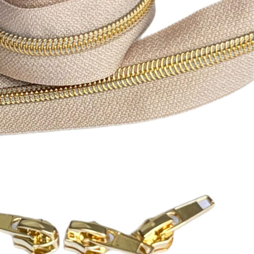 1 m Reissverschluss 6.5 mm mit 4 Schiebern in gold - beige / gold