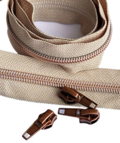 1 m Reissverschluss 6.5 mm mit 4 Schiebern in kupfer - beige / kupfer