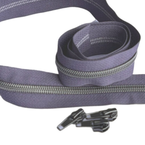 1 m Reissverschluss 6.5 mm mit 4 Schiebern in gunmetal - basslila / gunmetal