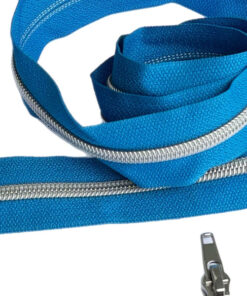 1 m Reissverschluss 6.5 mm mit 4 Schiebern in silber - blau / silber
