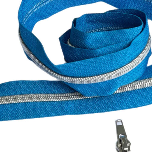 1 m Reissverschluss 6.5 mm mit 4 Schiebern in silber - blau / silber