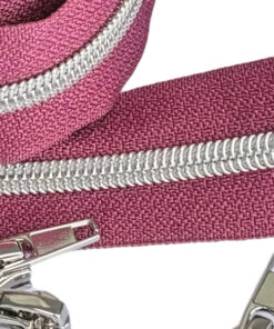 1 m Reissverschluss 6.5 mm mit 4 Schiebern in silber - dunkles altrosa / silber