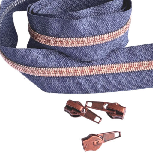 1 m Reissverschluss 6.5 mm mit 4 Schiebern in kupfer- dunkles flieder / kupfer