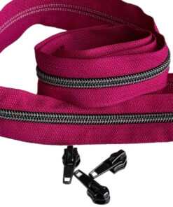 1 m Reissverschluss 6.5 mm mit 4 Schiebern in gunmetal - fuchsia / gunmetal