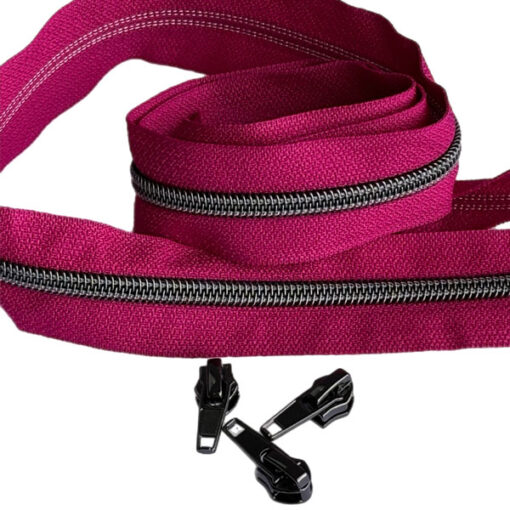 1 m Reissverschluss 6.5 mm mit 4 Schiebern in gunmetal - fuchsia / gunmetal