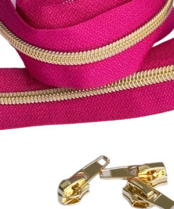 1 m Reissverschluss 6.5 mm mit 4 Schiebern in gold - fuchsia / gold