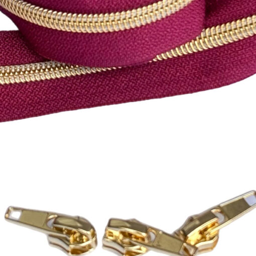 1 m Reissverschluss 6.5 mm mit 4 Schiebern in gold - helle beere / gold