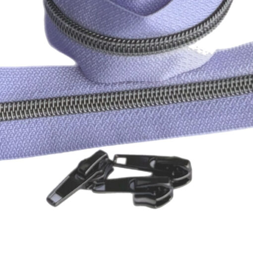 1 m Reissverschluss 6.5 mm mit 4 Schiebern in gunmetal - helles flieder / gunmetal