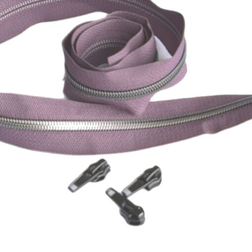 1 m Reissverschluss 6.5 mm mit 4 Schiebern in gunmetal - lilac / gunmetal