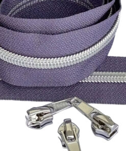 1 m Reissverschluss 6.5 mm mit 4 Schiebern in silber - lilac / silber
