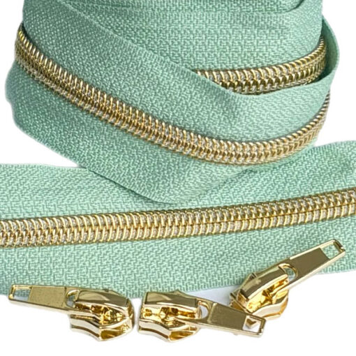 1 m Reissverschluss 6.5 mm mit 4 Schiebern in gold - mint / gold