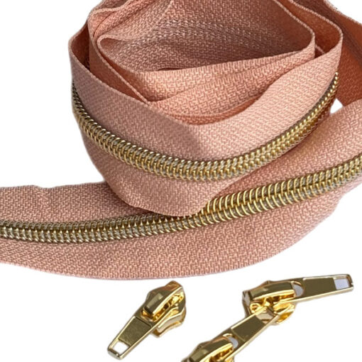 1 m Reissverschluss 6.5 mm mit 4 Schiebern in gold - nude / gold