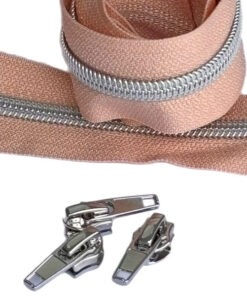1 m Reissverschluss 6.5 mm mit 4 Schiebern in silber - nude / silber