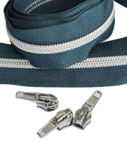 1 m Reissverschluss 6.5 mm mit 4 Schiebern in silber - petrol/ silber