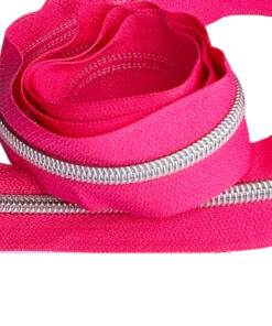 1 m Reissverschluss 6.5 mm mit 4 Schiebern in silber - pink / silber