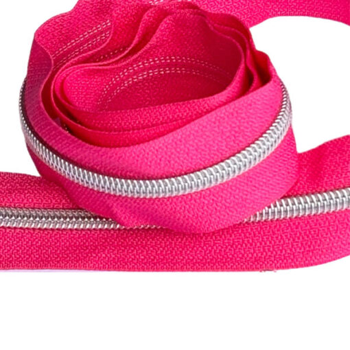 1 m Reissverschluss 6.5 mm mit 4 Schiebern in silber - pink / silber