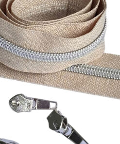 1m Reissverschluss 6.5 mm mit 4 Schiebern in silber - beige / silber