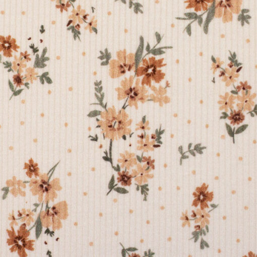Baumwoll Rippjersey "Mia" Blumen - natur / senf