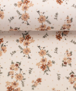 Baumwoll Rippjersey "Mia" Blumen - natur / senf