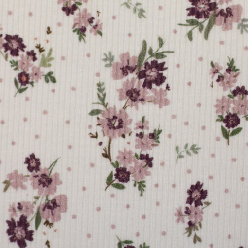 Baumwoll Rippjersey "Mia" Blumen - weiss / mauve