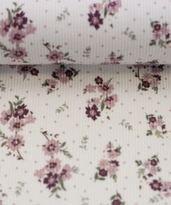 Baumwoll Rippjersey "Mia" Blumen - weiss / mauve