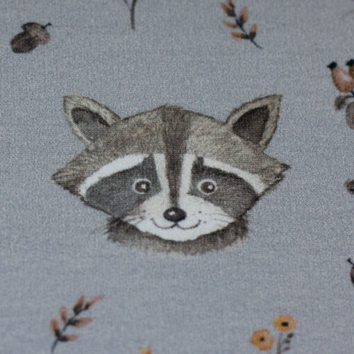 French Terry " forest friends by Christiane Zielinski" Waschbären - hellgrau