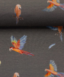 Jersey Baumwolle - "wild animals by Christine Zielinski" Papageien - grau / bunt