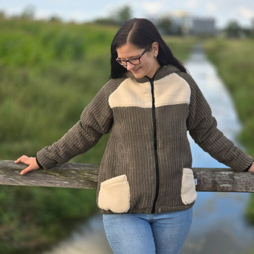 Doubleface Cord / Fleece - dunkelblau / ecru – Bild 2