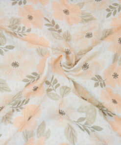 Double Gauze "Pastell Blumen" Hilco - apricot / weiss