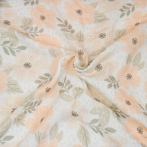 Double Gauze "Pastell Blumen" Hilco - apricot / weiss