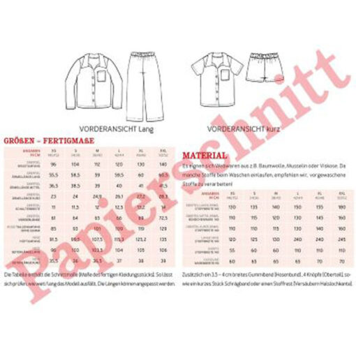 Papierschnittmuster "Frau Hilda" Pyjama Gr 146 - 48 - Studio Schnittreif
