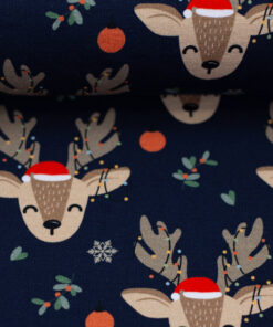 angerauter Sweat - "Holly" Rehe / Weihnachten - dunkelblau