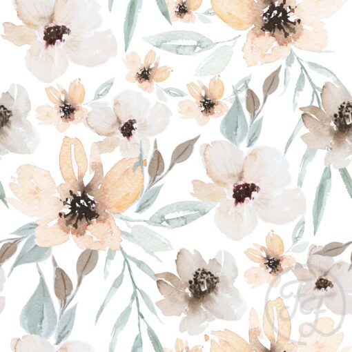 French Terry -"Floweers Elle peach"- apricot/natur