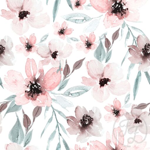 French Terry -"Floweers Elle rose "- rosa