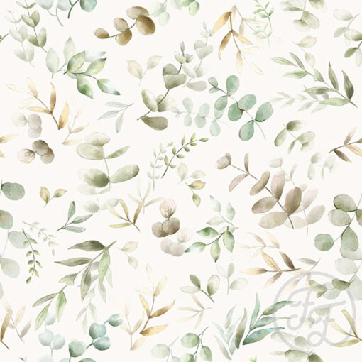 French Terry- "Foliage Offwhite" - offwhite / grün/ natur