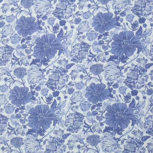 Double Gauze Musselin "Thea" - Blumen - blau / weiss
