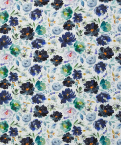 Double Gauze Musselin "Thea" - Blumen - blau / grün / weiss