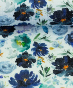 Double Gauze Musselin "Thea" - Blumen - blau / grün / weiss