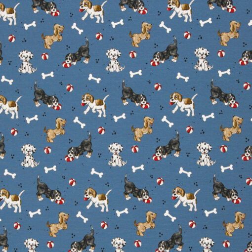 Baumwolljersey- "Cats & Dogs by Sabine Marshall" - blau / bunt