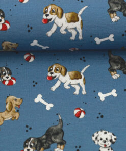 Baumwolljersey- "Cats & Dogs by Sabine Marshall" - blau / bunt