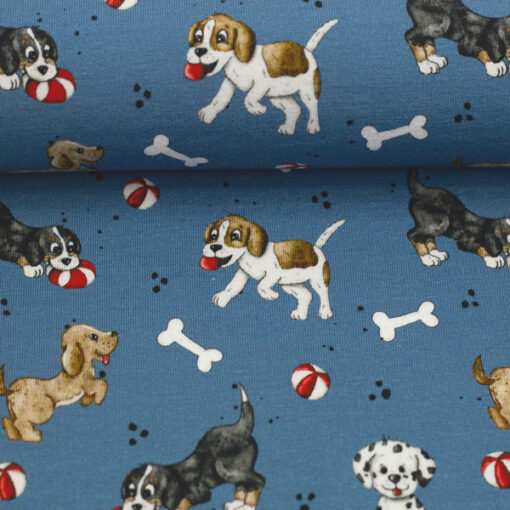 Baumwolljersey- "Cats & Dogs by Sabine Marshall" - blau / bunt