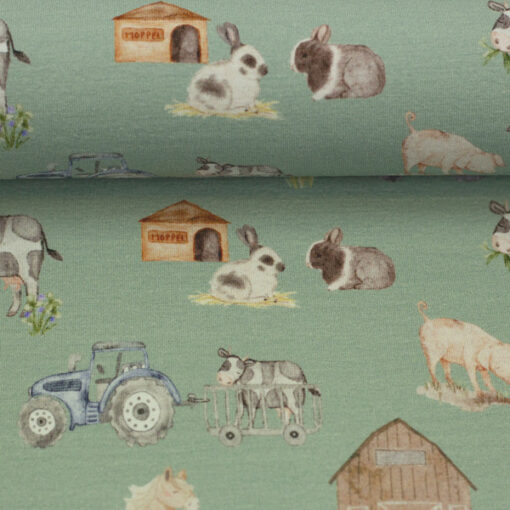 Jersey Baumwolle - "Farm by Christiane Zielinski"- lindgrün