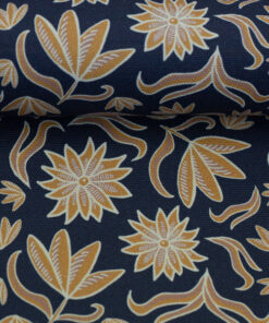 Baumwollcanvas - "Retro Flowers by Emjo Design" - blau / senf