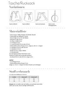 Papierschnittmuster Tasche / Rucksack - Fadenkäfer