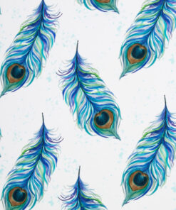 Viskosewebstoff - "feathers by Christiane Zielinski" - weiss / blau